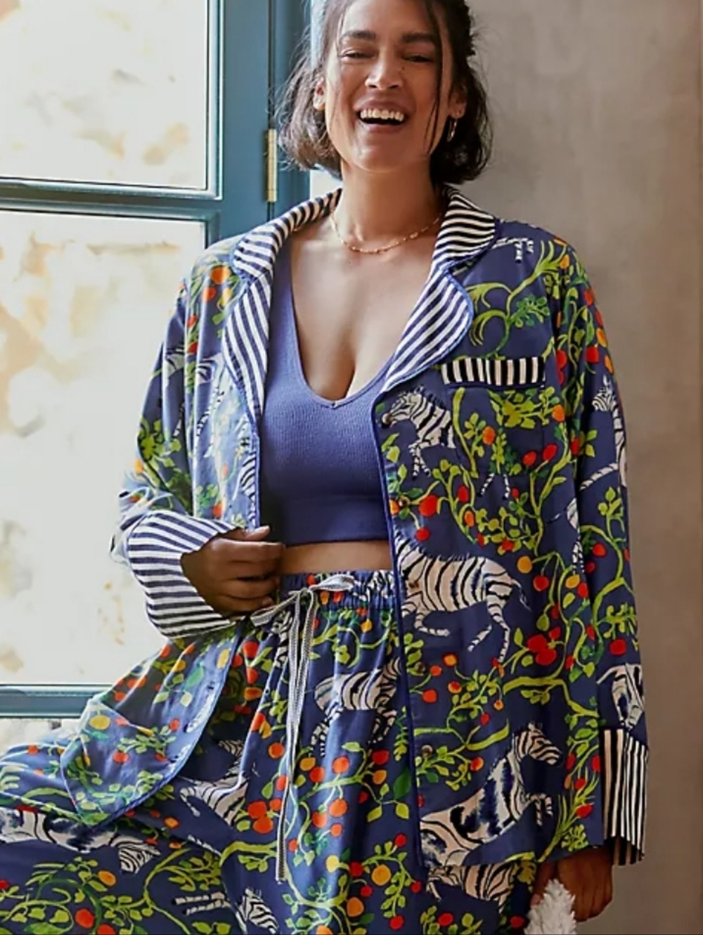 Olivia Wendel for Anthropologie Flannel Sleep Top Zebra Print Size S